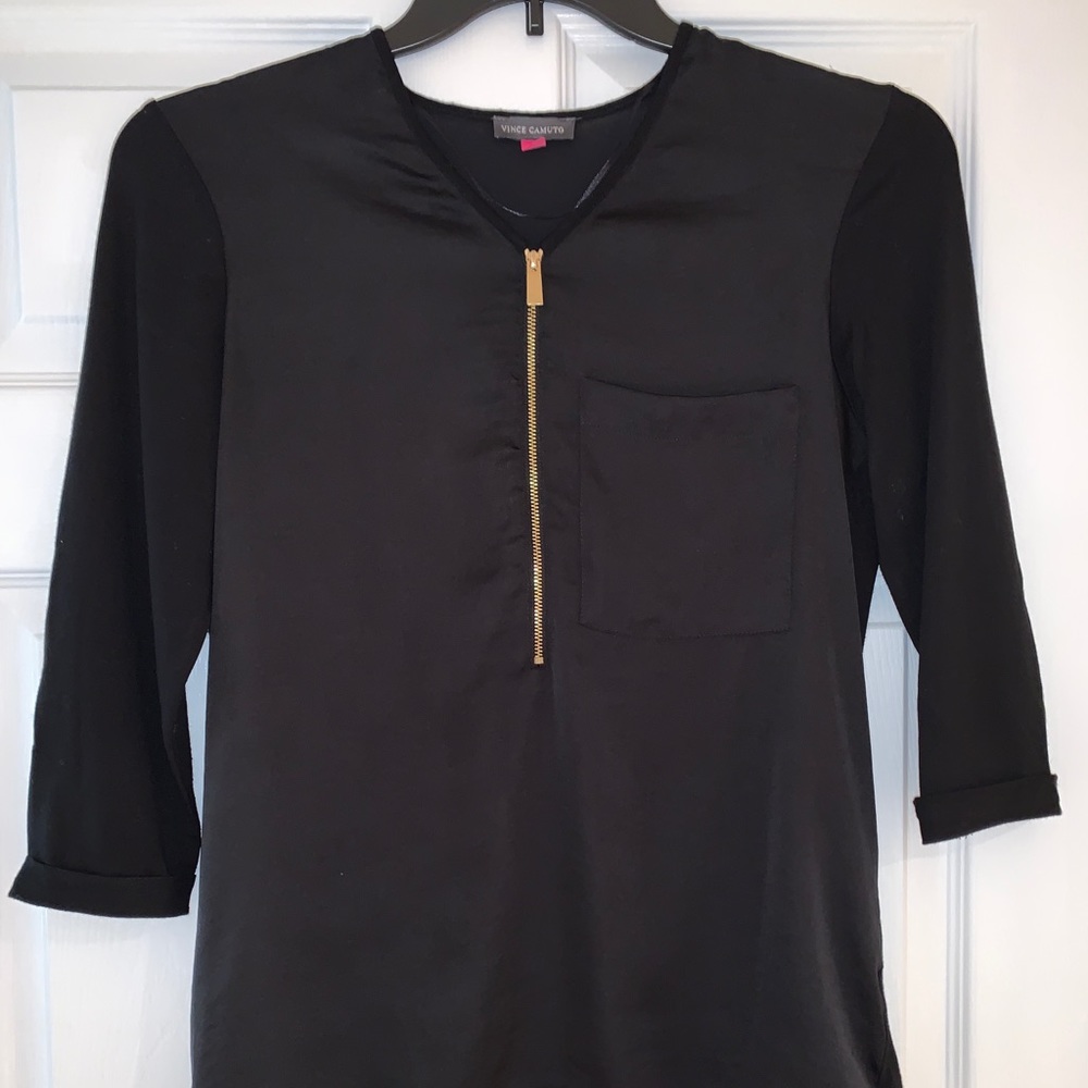 Vince Camuto Black Blouse with Gold Zipper Detail